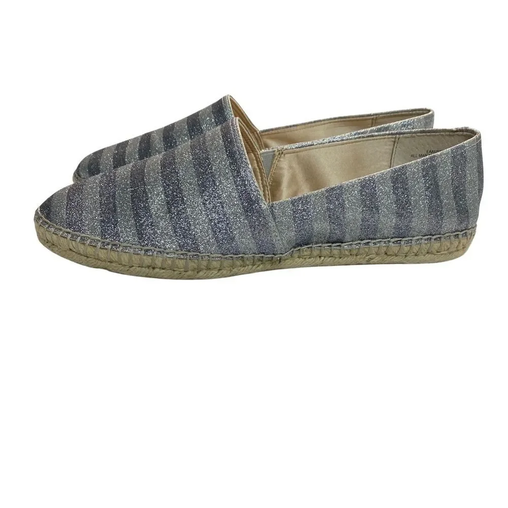 Enzo Angiolini Women’s Austyn Espadrilles Silver Striped Glitter Shimmer Size 10